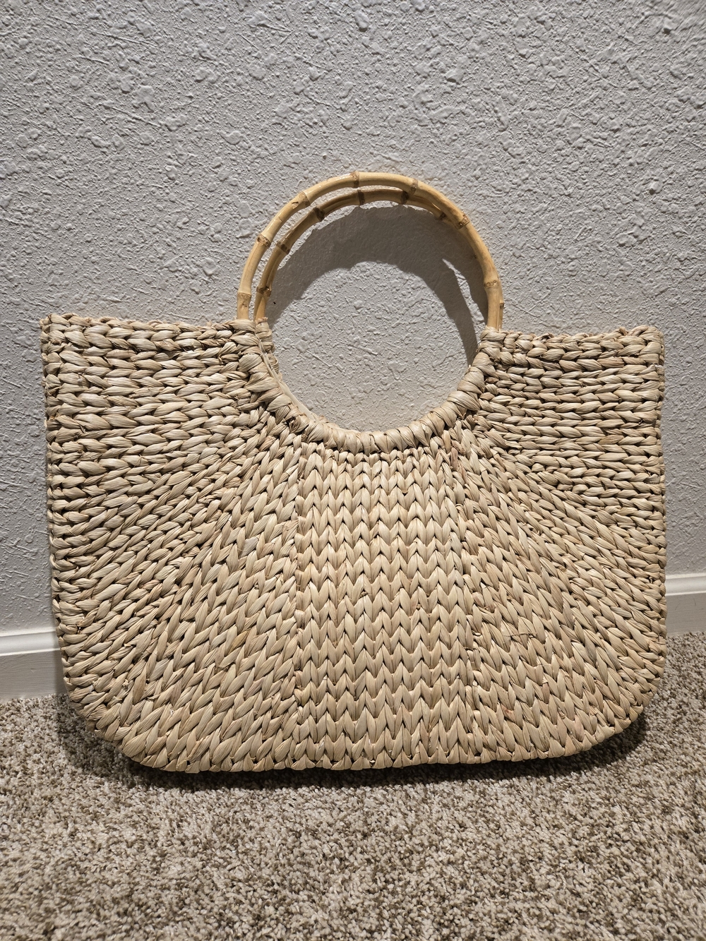 GAP Straw Woven Bag with Bamboo Handles - Natural